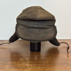 Vintage Nor Cap Brown Leather Fur Trapper Ushanka Hat Norway